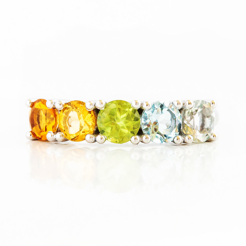 Citrine, Peridot, Topaz and Prasiolite half eternity anniversary ring - Victoria's Jewellery