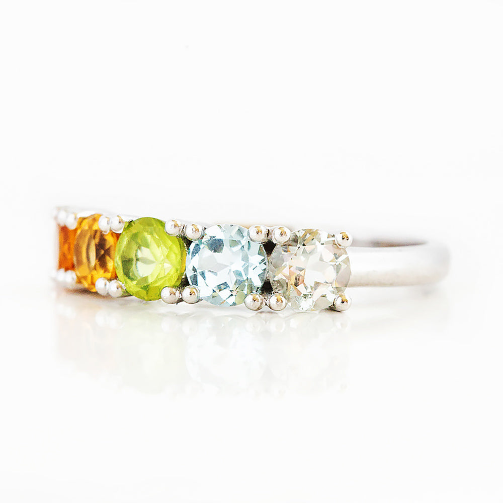 Citrine, Peridot, Topaz and Prasiolite half eternity anniversary ring - Victoria's Jewellery