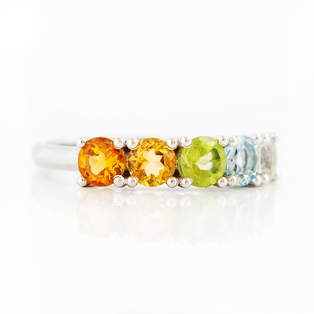 Citrine, Peridot, Topaz and Prasiolite half eternity anniversary ring - Victoria's Jewellery