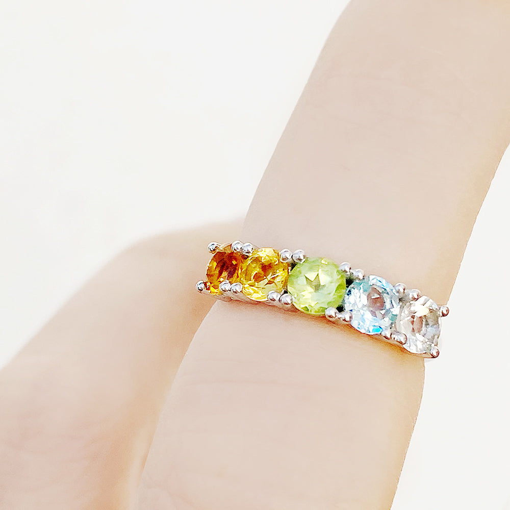 Citrine, Peridot, Topaz and Prasiolite half eternity anniversary ring - Victoria's Jewellery