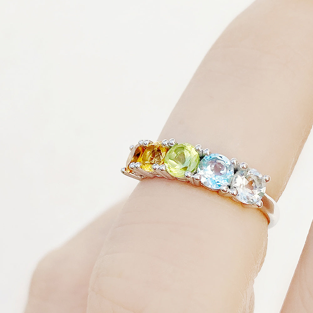 Citrine, Peridot, Topaz and Prasiolite half eternity anniversary ring - Victoria's Jewellery