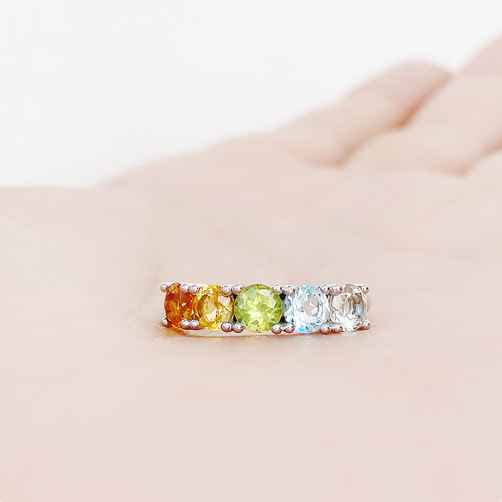 Citrine, Peridot, Topaz and Prasiolite half eternity anniversary ring - Victoria's Jewellery
