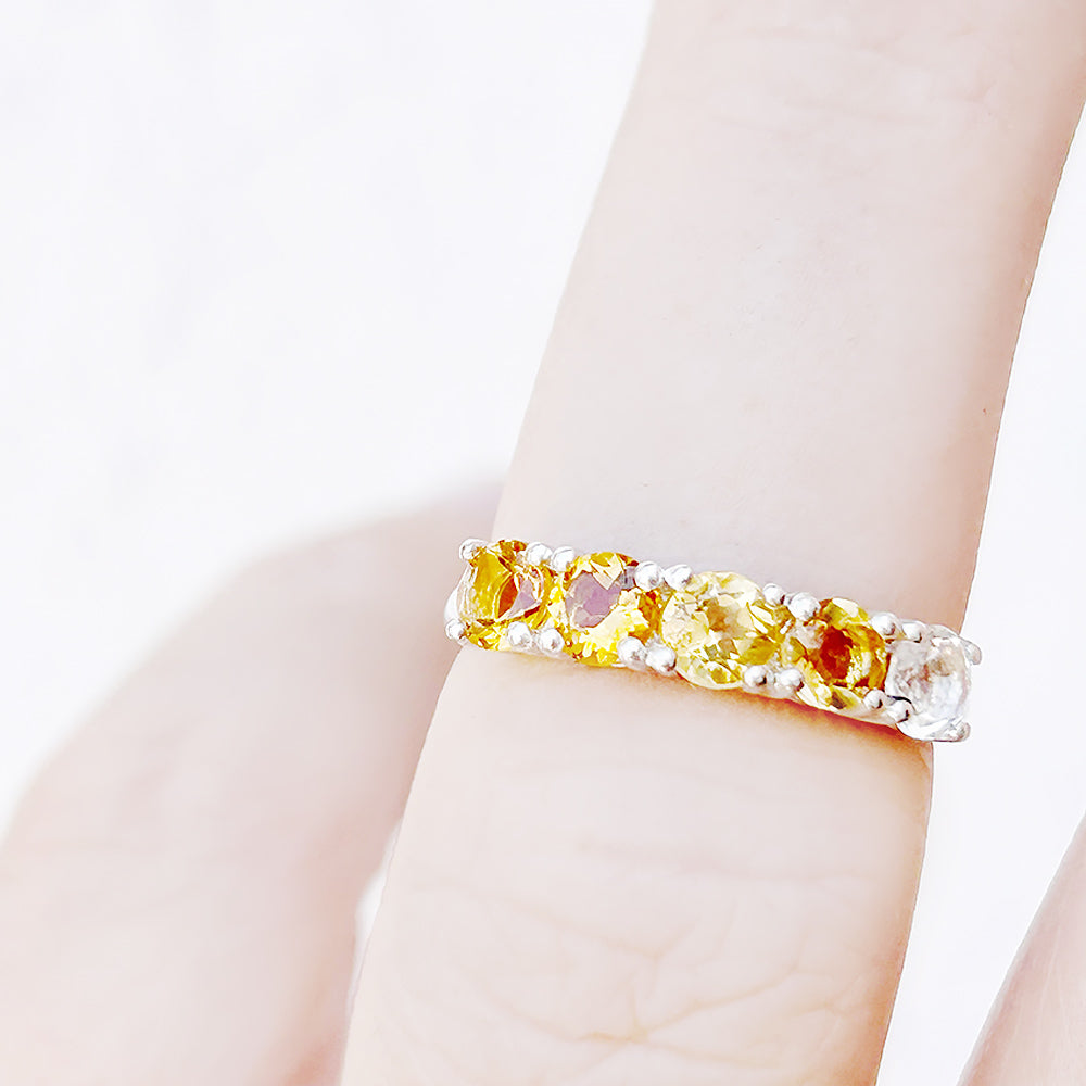 Round cut Citrine Rainbow half eternity ring - Victoria's Jewellery
