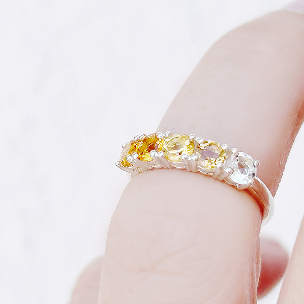 Round cut Citrine Rainbow half eternity ring - Victoria's Jewellery
