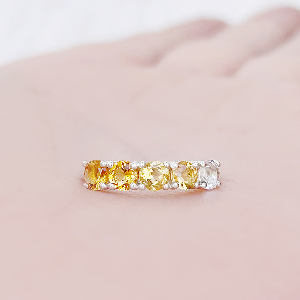 Round cut Citrine Rainbow half eternity ring - Victoria's Jewellery