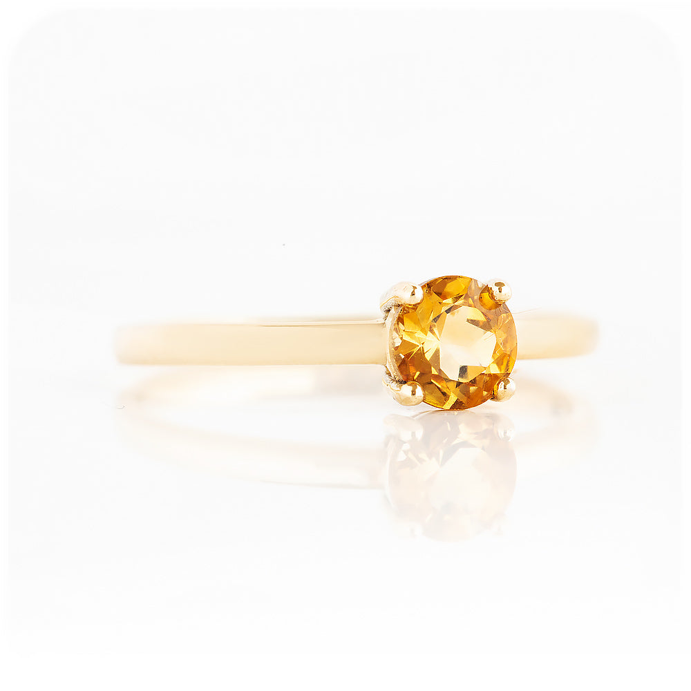 Round Brilliant cut Citrine Solitaire Engagement Ring - Victoria's Jewellery