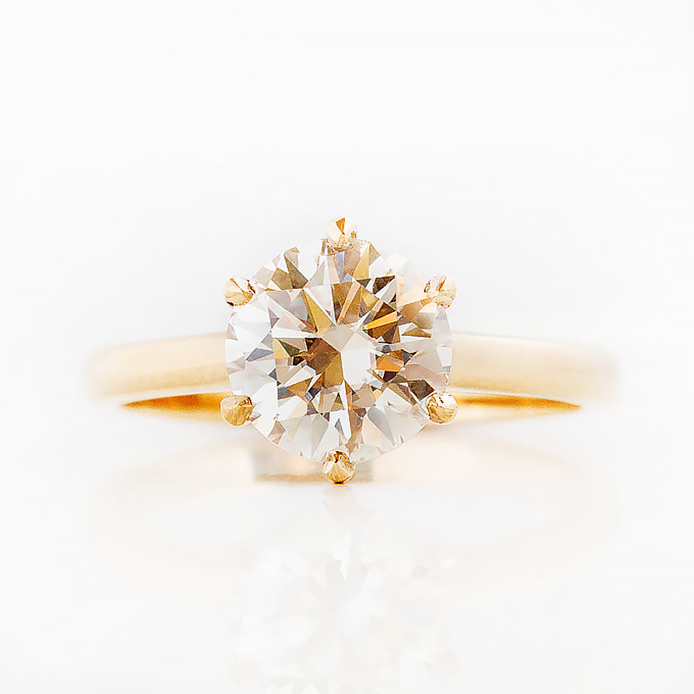 Round brilliant cut diamond solitaire engagement ring in yellow gold - Victoria's Jewellery