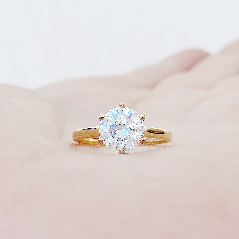 Round brilliant cut diamond solitaire engagement ring in yellow gold - Victoria's Jewellery