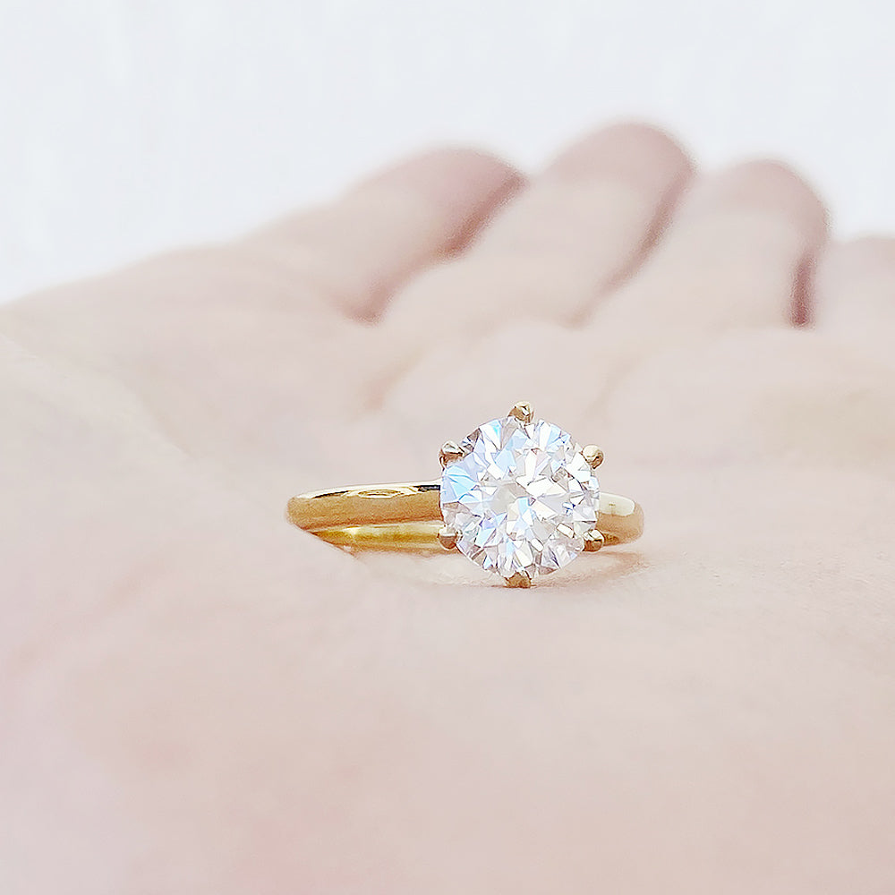 Round brilliant cut diamond solitaire engagement ring in yellow gold - Victoria's Jewellery