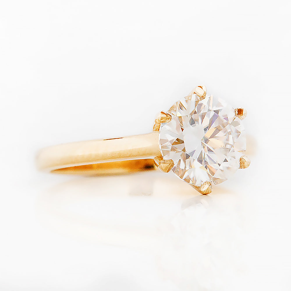 Round brilliant cut diamond solitaire engagement ring in yellow gold - Victoria's Jewellery