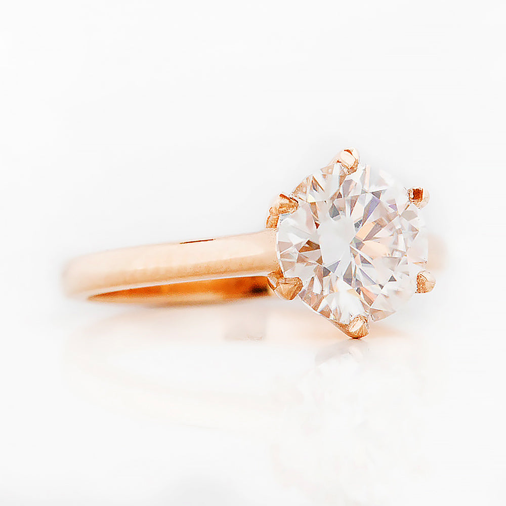 Round brilliant cut diamond solitaire engagement ring in rose gold - Victoria's Jewellery