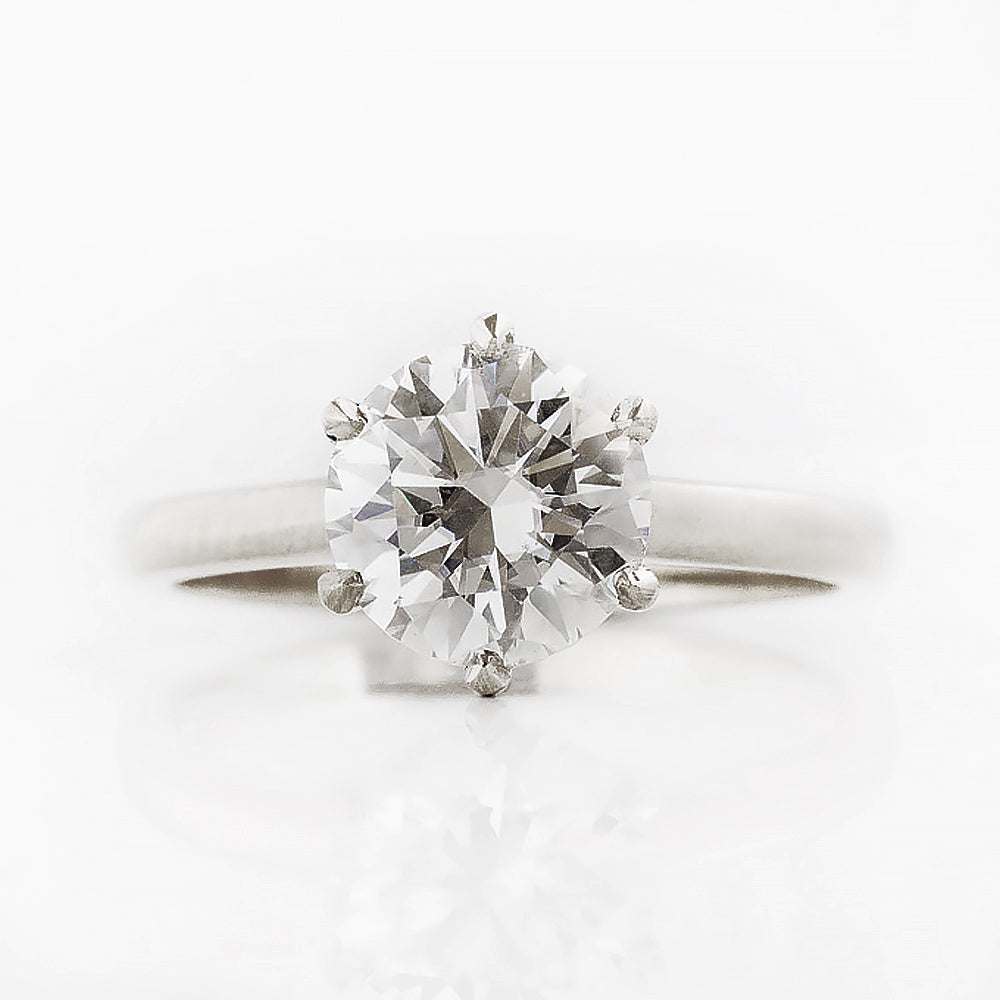 Round brilliant cut diamond solitaire engagement ring in white gold - Victoria's Jewellery
