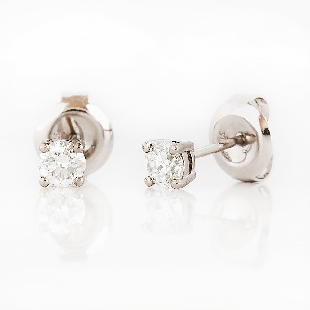 Round Brilliant Cut Diamond Stud Earrings in White Gold - Victoria's Jewellery