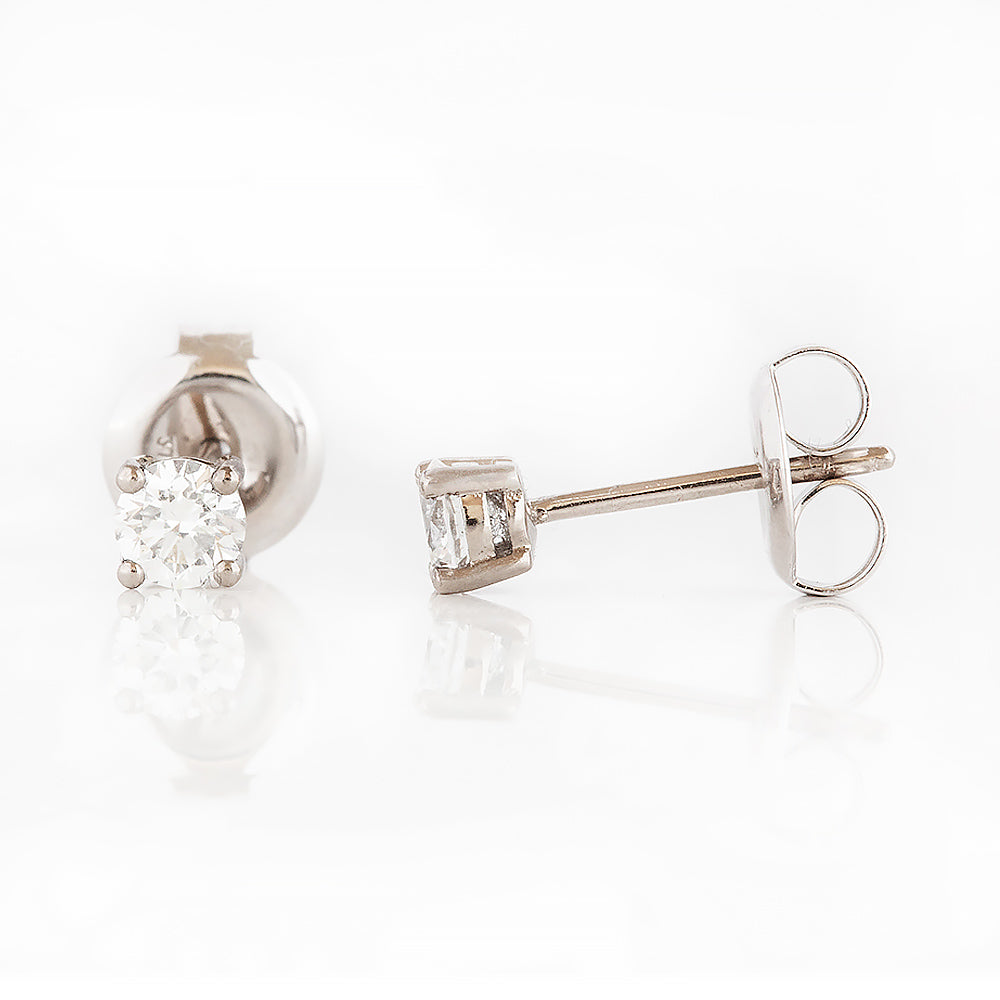 Round Brilliant Cut Diamond Stud Earrings in White Gold - Victoria's Jewellery