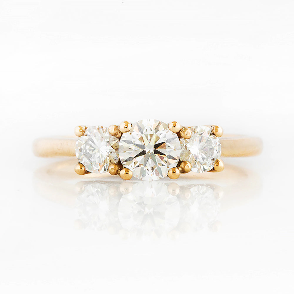 Brilliant cut Diamond Trilogy Engagement Ring in Yellow Gold with Hidden Halo - Victoria's Jewellery