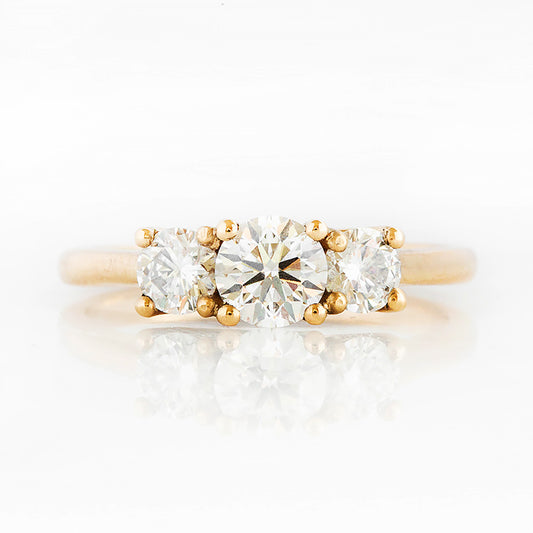 Brilliant cut Diamond Trilogy Engagement Ring in Yellow Gold with Hidden Halo - Victoria's Jewellery