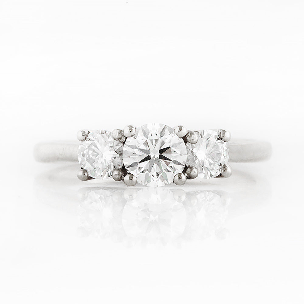 Brilliant cut Diamond Trilogy Engagement Ring in White Gold with Hidden Halo - Victoria's Jewellery