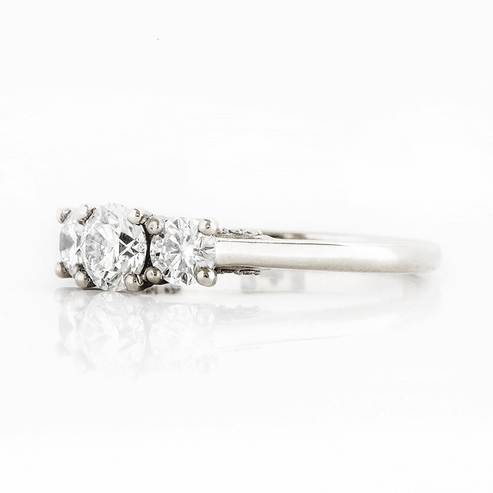Brilliant cut Diamond Trilogy Engagement Ring in White Gold with Hidden Halo - Victoria's Jewellery