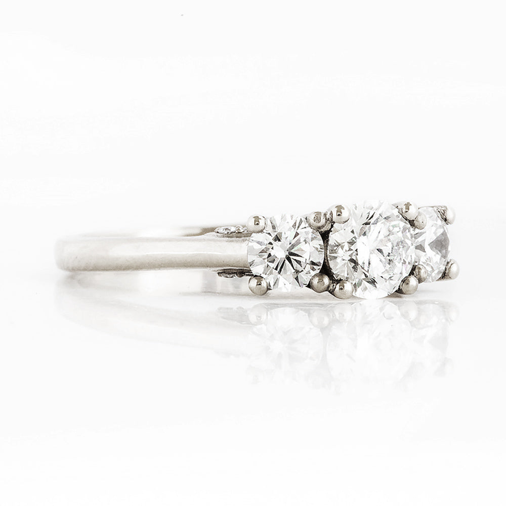 Brilliant cut Diamond Trilogy Engagement Ring in White Gold with Hidden Halo - Victoria's Jewellery