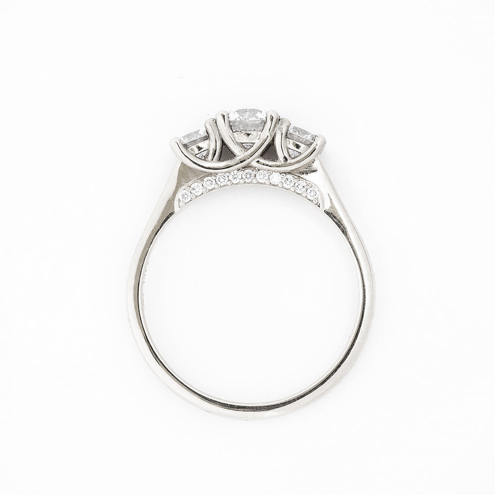 Brilliant cut Diamond Trilogy Engagement Ring in White Gold with Hidden Halo - Victoria's Jewellery