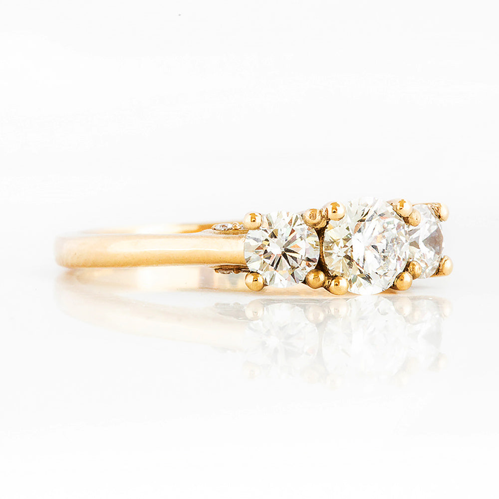 Brilliant cut Diamond Trilogy Engagement Ring in Yellow Gold with Hidden Halo - Victoria's Jewellery