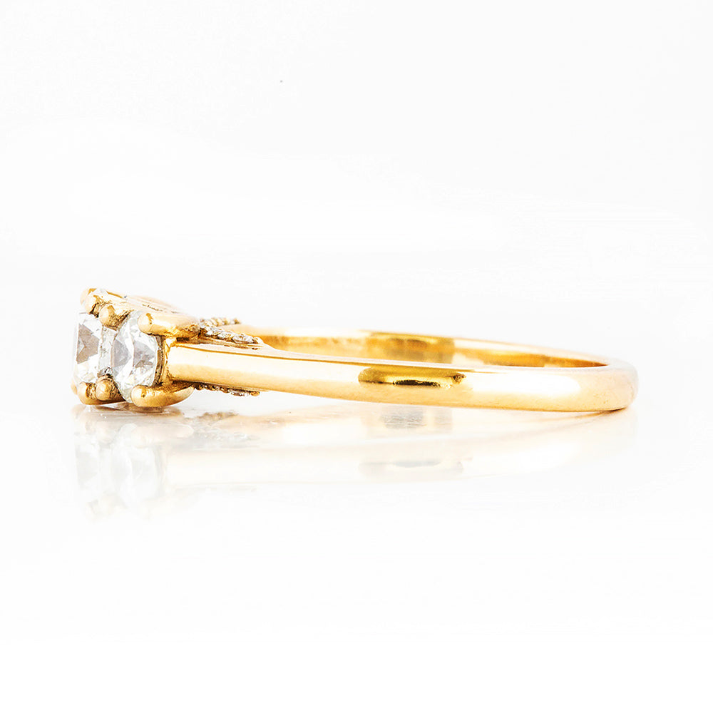 Brilliant cut Diamond Trilogy Engagement Ring in Yellow Gold with Hidden Halo - Victoria's Jewellery