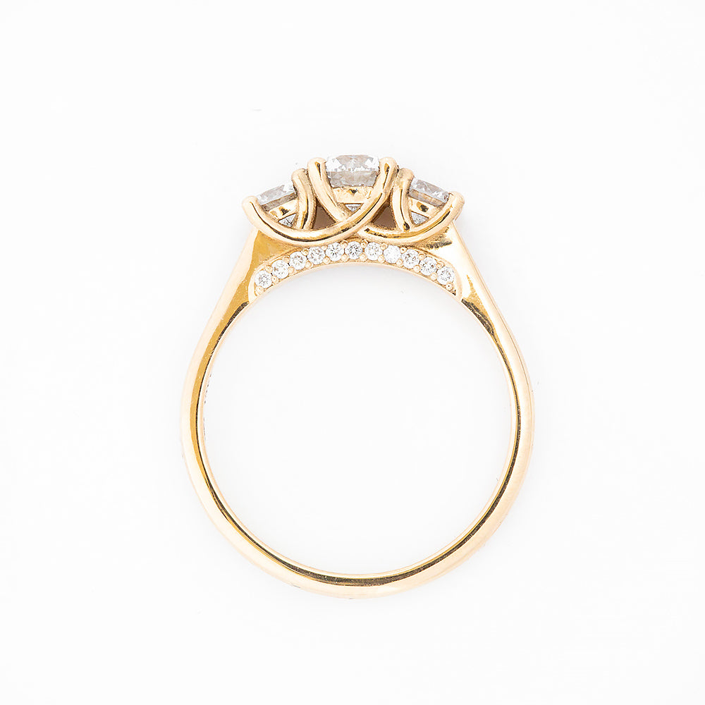 Brilliant cut Diamond Trilogy Engagement Ring in Yellow Gold with Hidden Halo - Victoria's Jewellery