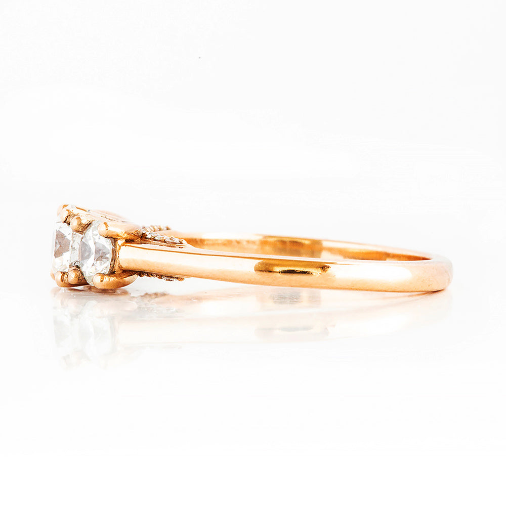 Brilliant cut Diamond Trilogy Engagement Ring in Rose Gold with Hidden Halo - Victoria's Jewellery