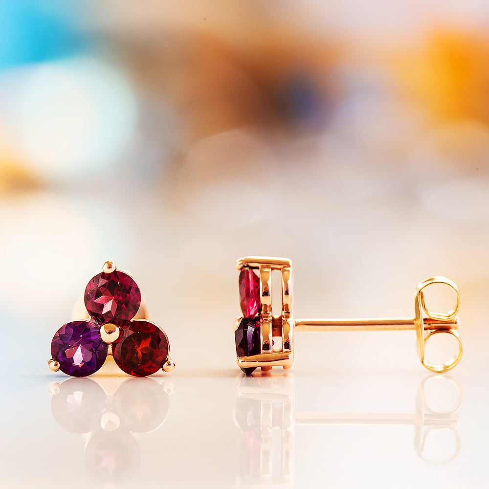 The Trilogy Amethyst, Rhodolite and Garnet Stud Earrings