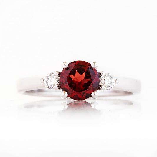 Lea, a Garnet and Lab Diamond Trilogy Ring