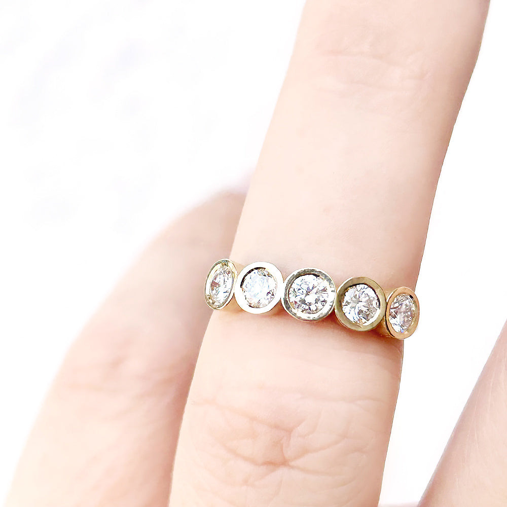 Round cut Lab Diamond Half Half Eternity Ring in Yellow Gold - Victoria's Jewellery