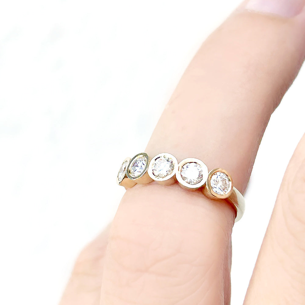 Round cut Lab Diamond Half Half Eternity Ring in Yellow Gold - Victoria's Jewellery