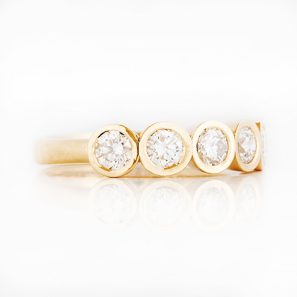 Round cut Lab Diamond Half Half Eternity Ring in Yellow Gold - Victoria's Jewellery
