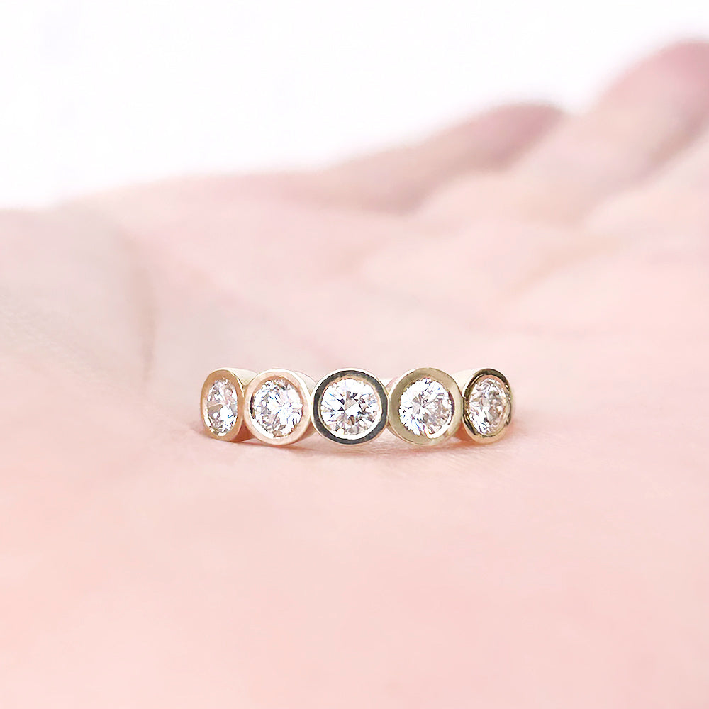 Round cut Lab Diamond Half Half Eternity Ring in Yellow Gold - Victoria's Jewellery
