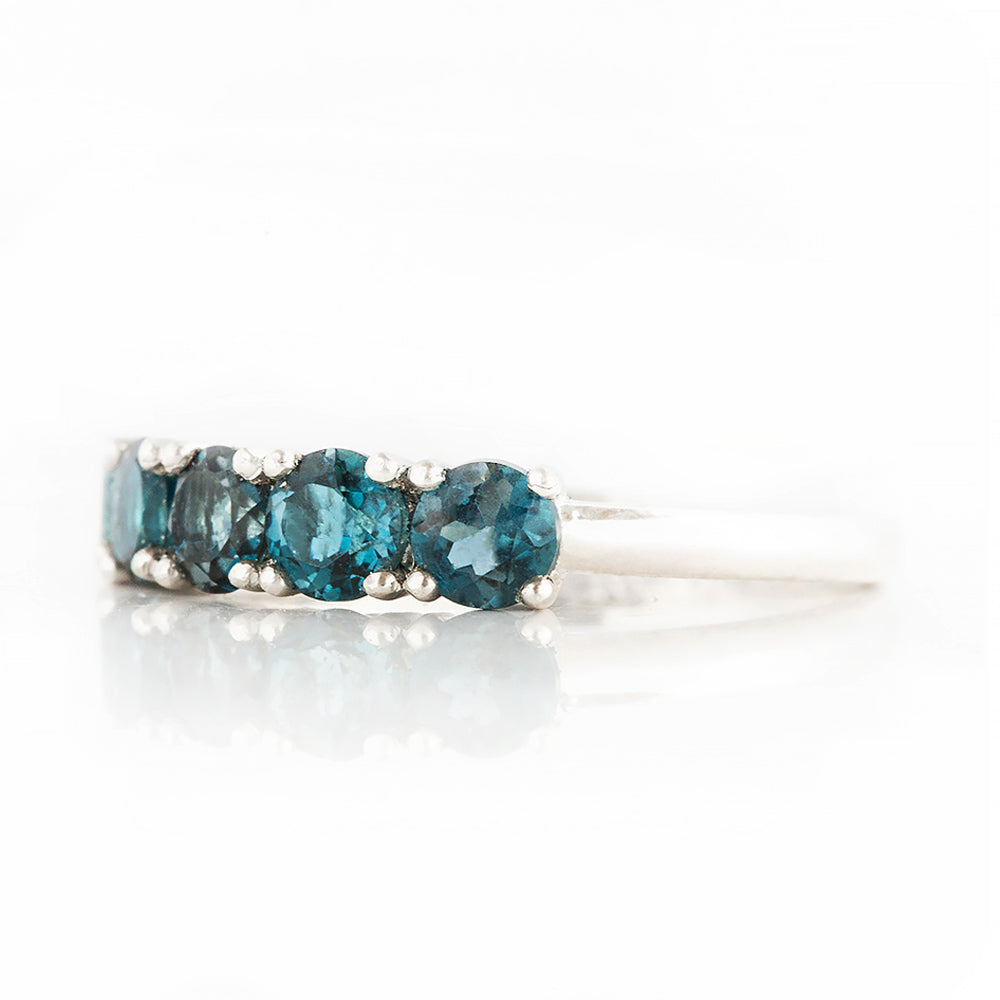 Round cut London Blue Topaz half Eternity Ring - Victoria's Jewellery