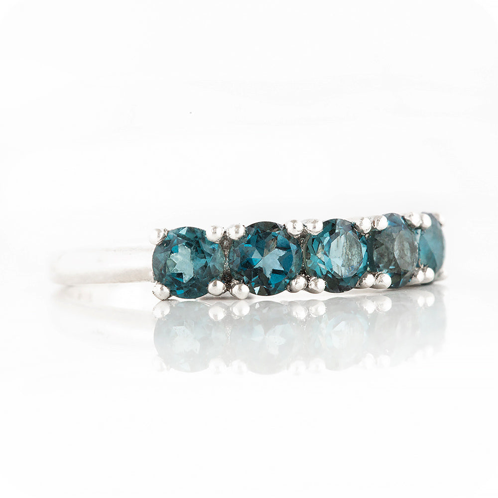Round cut London Blue Topaz half Eternity Ring - Victoria's Jewellery