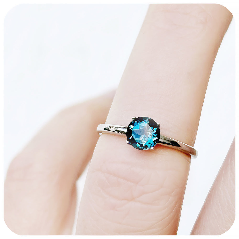 Round cut London Blue Topaz Solitaire Ring - Victoria's Jewellery
