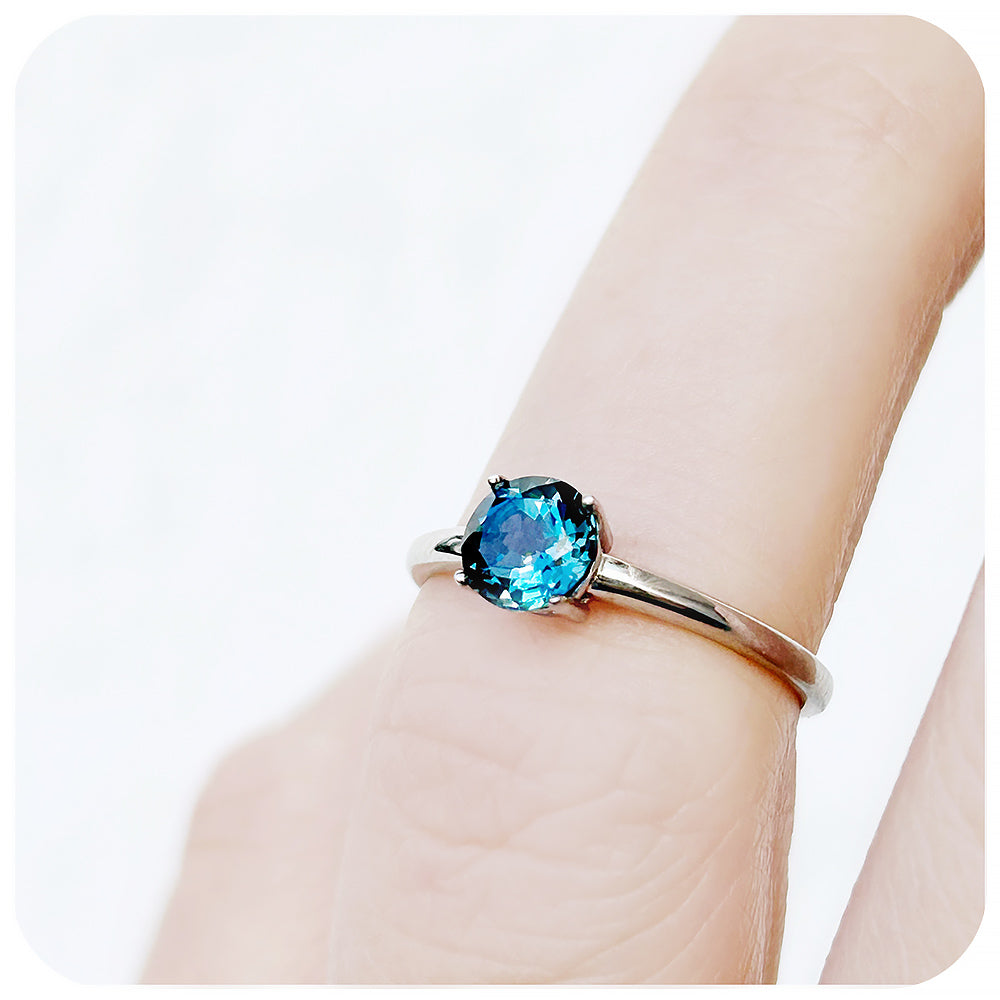 Round cut London Blue Topaz Solitaire Ring - Victoria's Jewellery