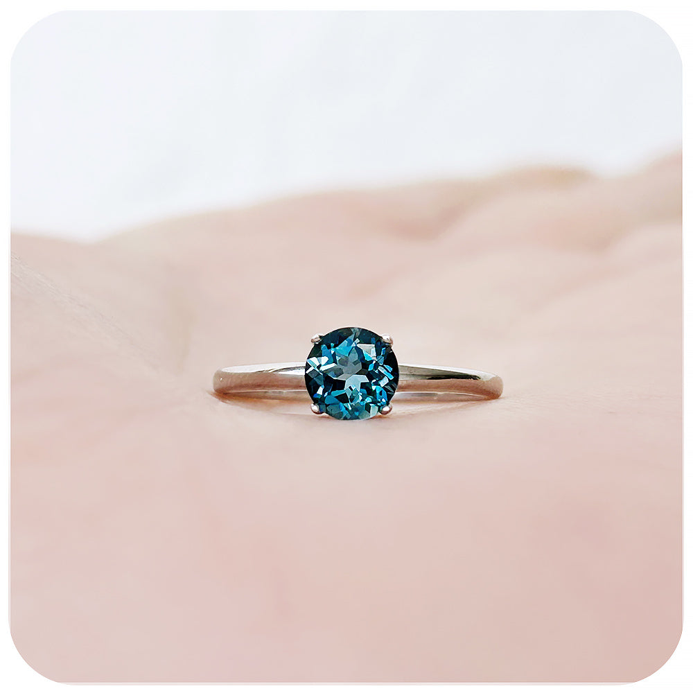 Round cut London Blue Topaz Solitaire Ring - Victoria's Jewellery