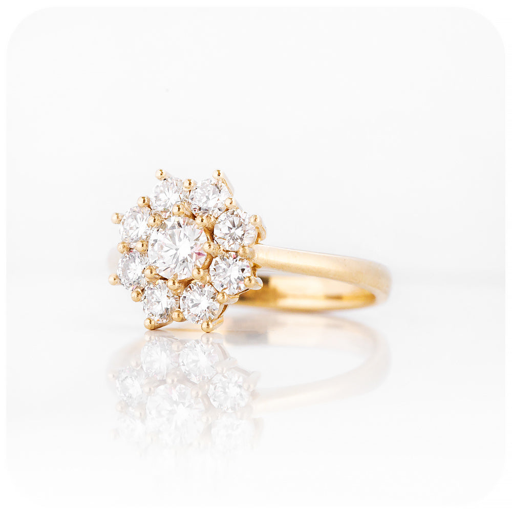 Round Brilliant cut Moissanite Cluster Flower Engagement Ring - Victoria's Jewellery
