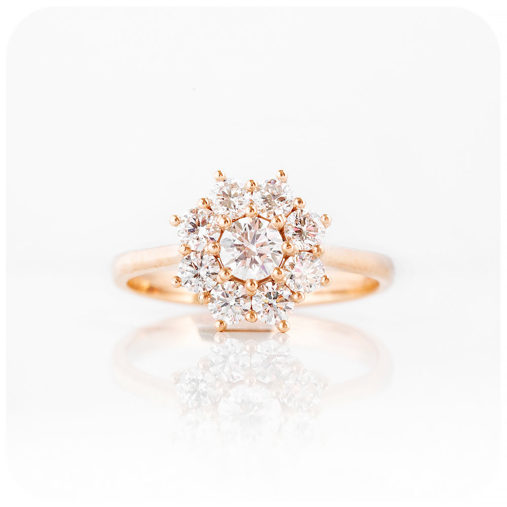 Round Brilliant cut Moissanite Cluster Flower Engagement Ring - Victoria's Jewellery