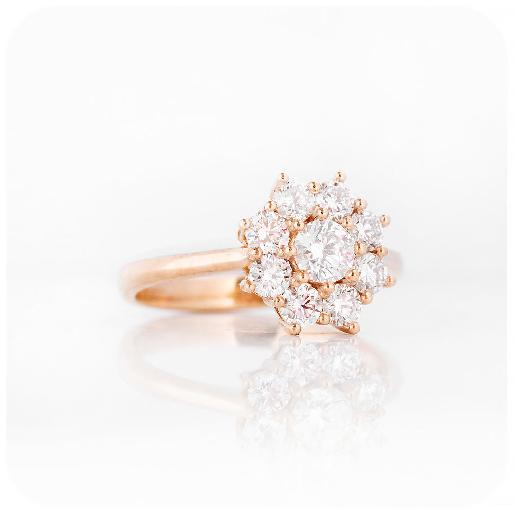 Round Brilliant cut Moissanite Cluster Flower Engagement Ring - Victoria's Jewellery