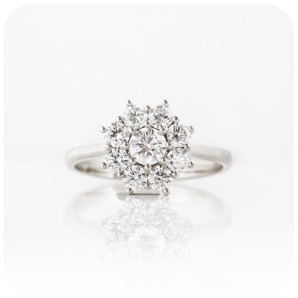 Round Brilliant cut Moissanite Cluster Flower Engagement Ring - Victoria's Jewellery