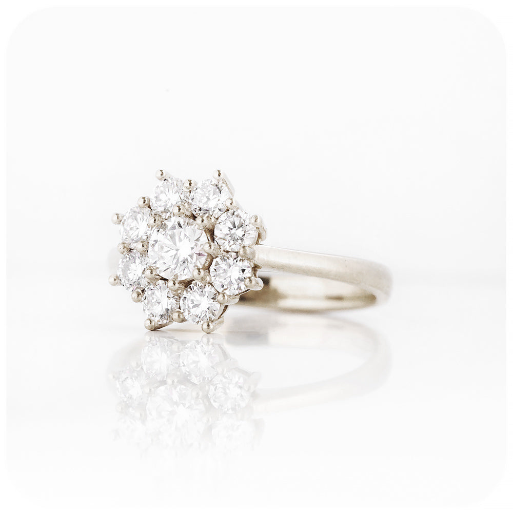 Round Brilliant cut Moissanite Cluster Flower Engagement Ring - Victoria's Jewellery