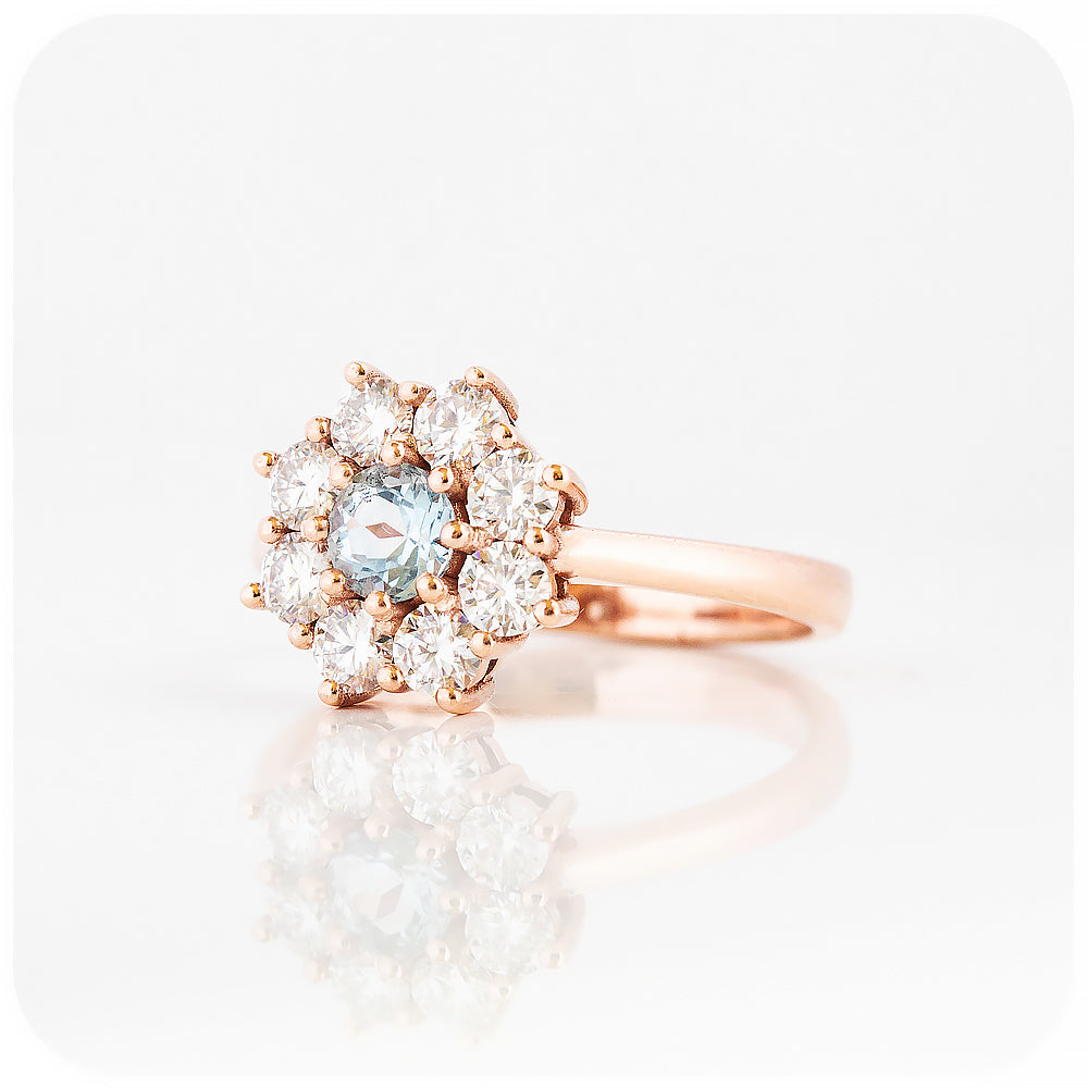 Fleur, a Moissanite and Topaz Flower Cluster Ring