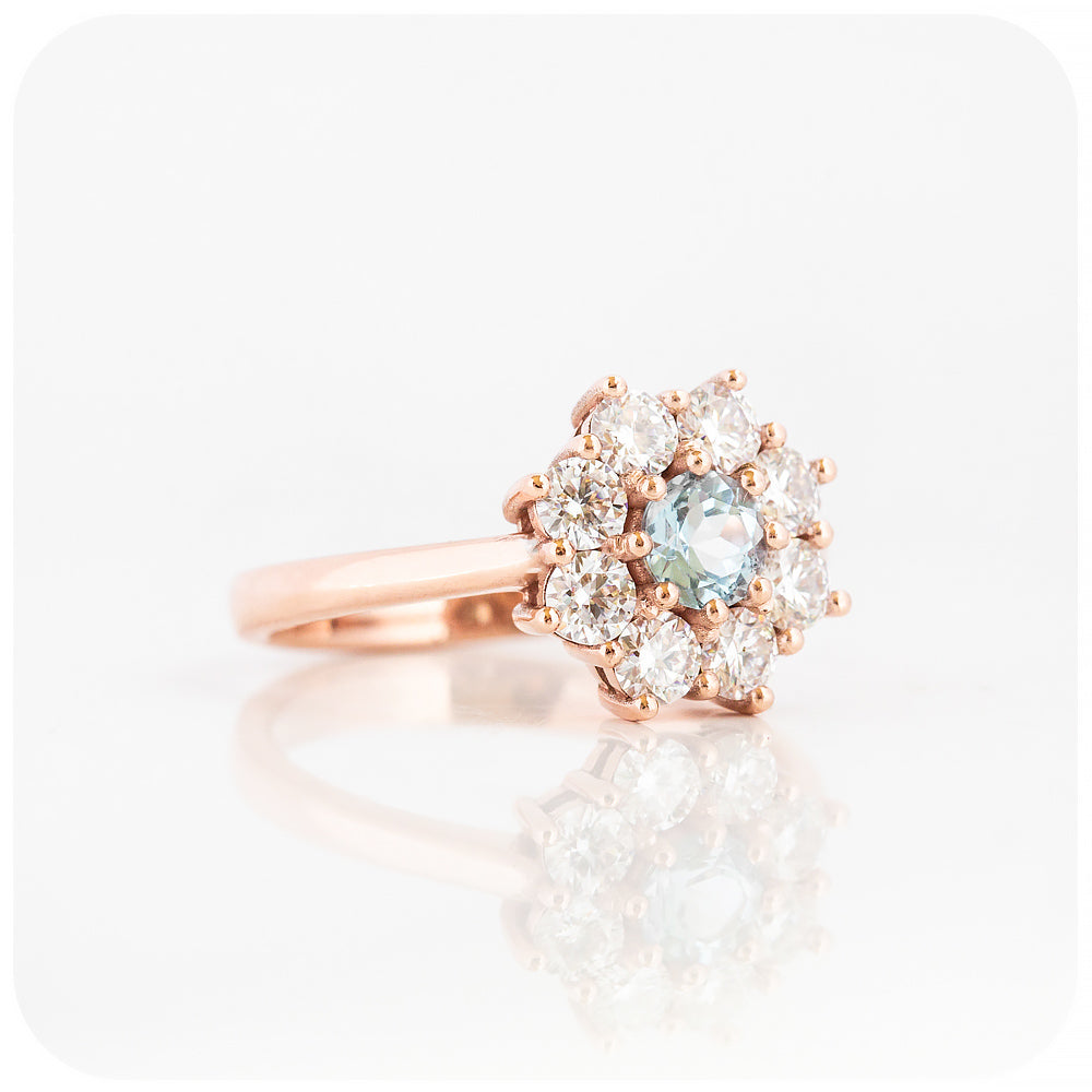 Fleur, a Moissanite and Topaz Flower Cluster Ring