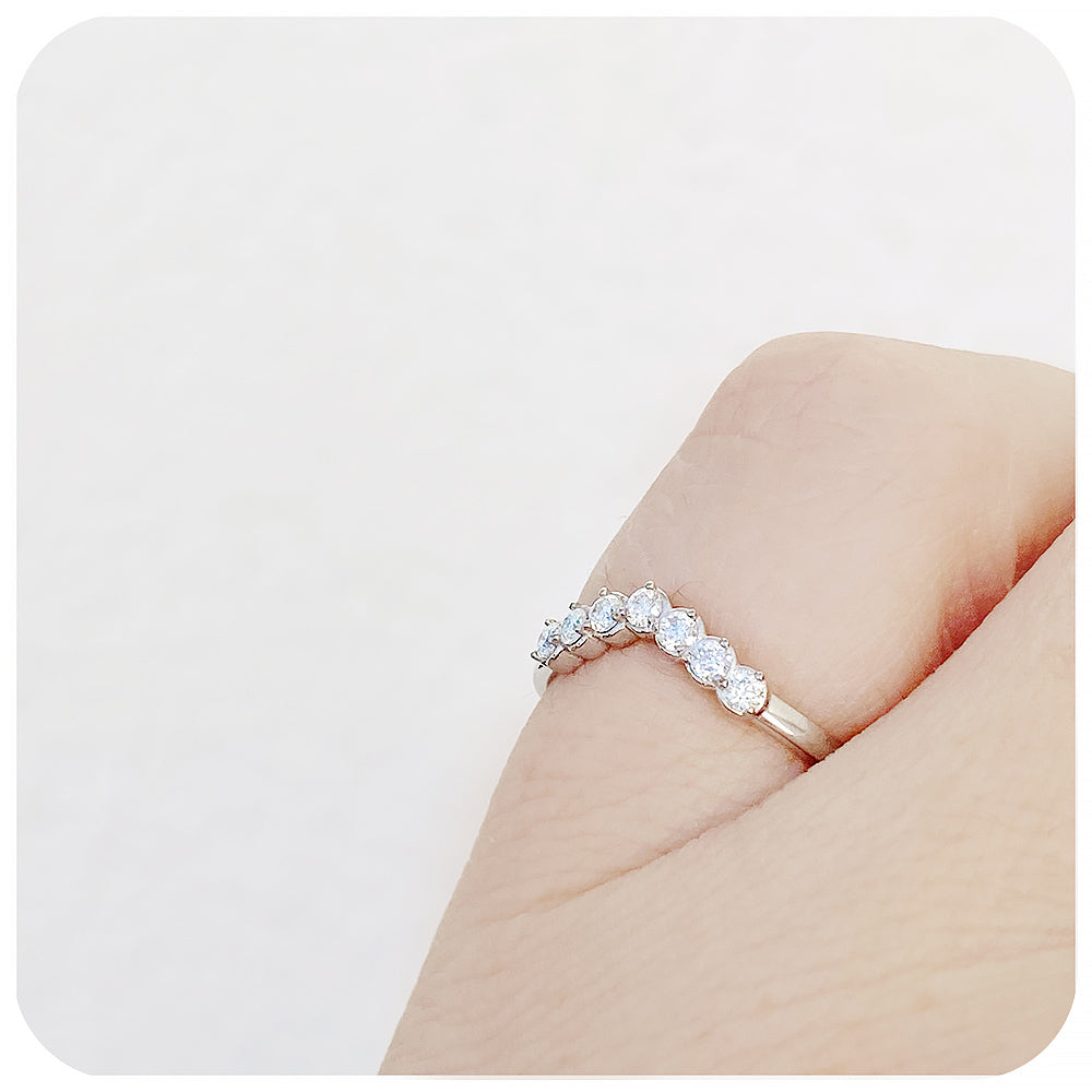 Curved Diamond half eternity Wedding Band Ring in White Gold - Victoria's Jewellery