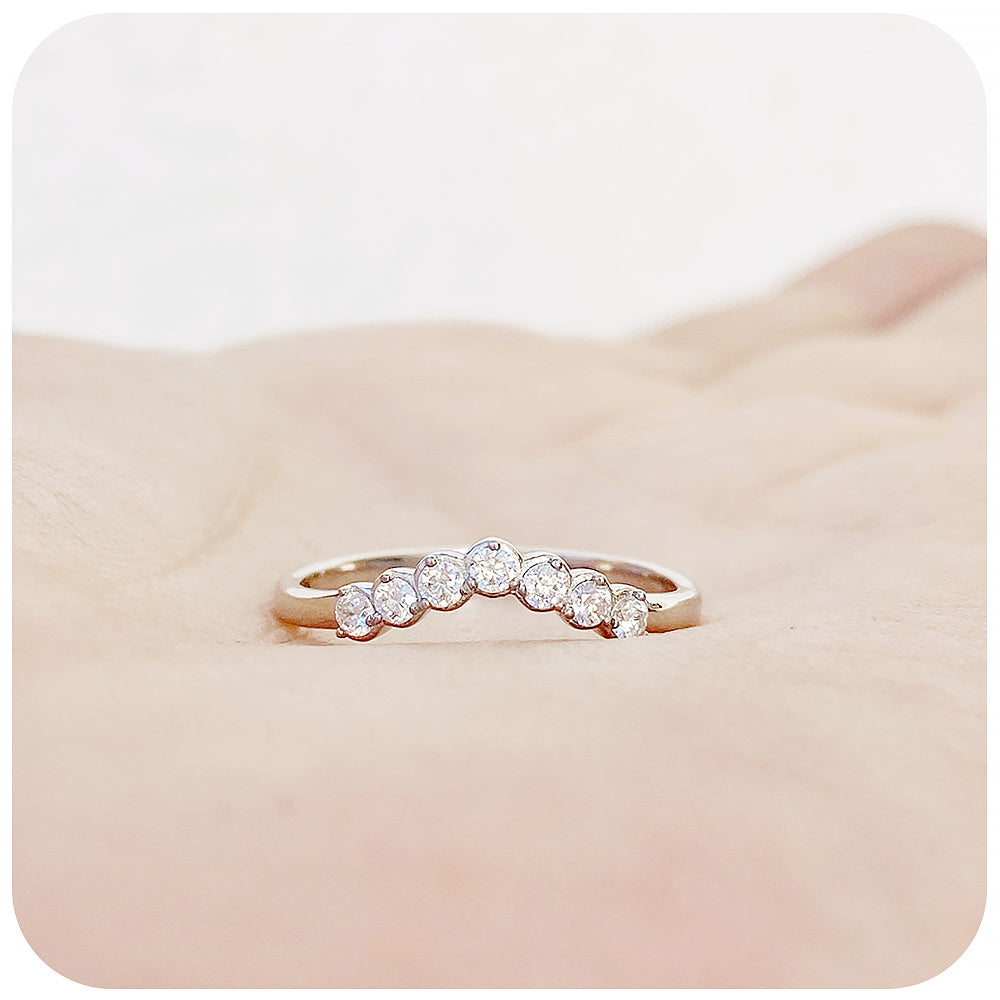 Curved Diamond half eternity Wedding Band Ring in White Gold - Victoria's Jewellery