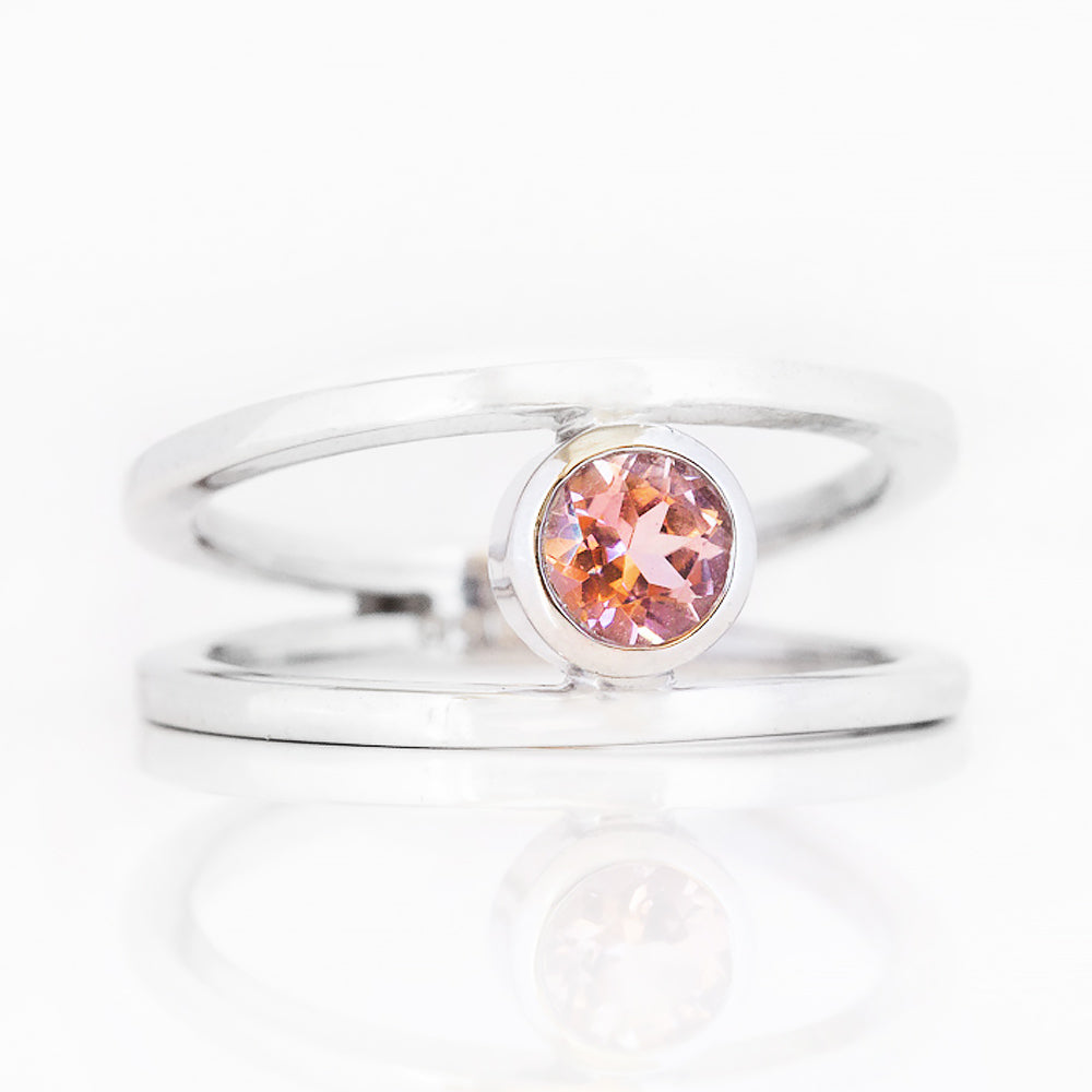 Harper, Round cut Pink Morganite Split Band Ring
