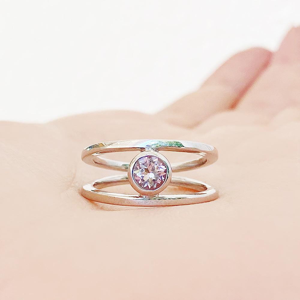 Harper, Round cut Pink Morganite Split Band Ring